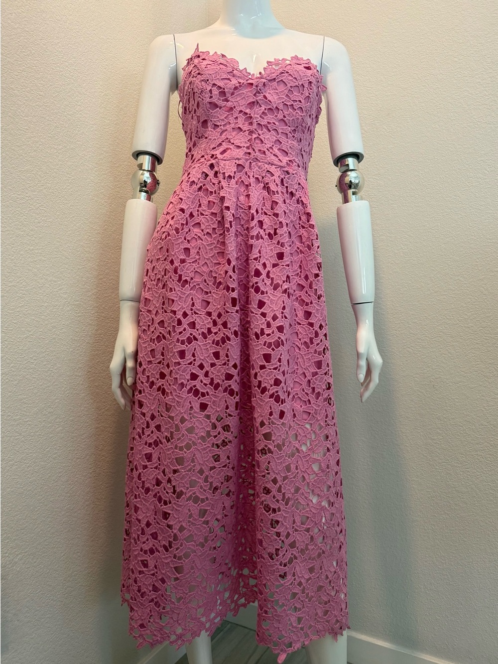 Women's Pink Lace Midi Dress